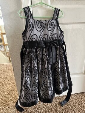 Love Black and Silver Swirl Sequin Girls' Formal Dress